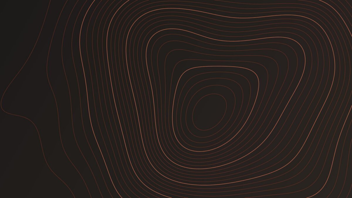 Rust topographic contour lines on charcoal, cover image for our overlanding YouTube channels list